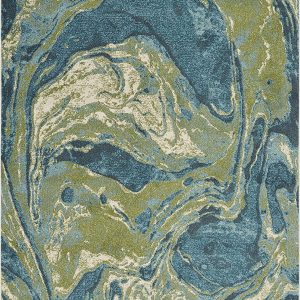 3' x 5' Teal Abstract Waves Area Rug