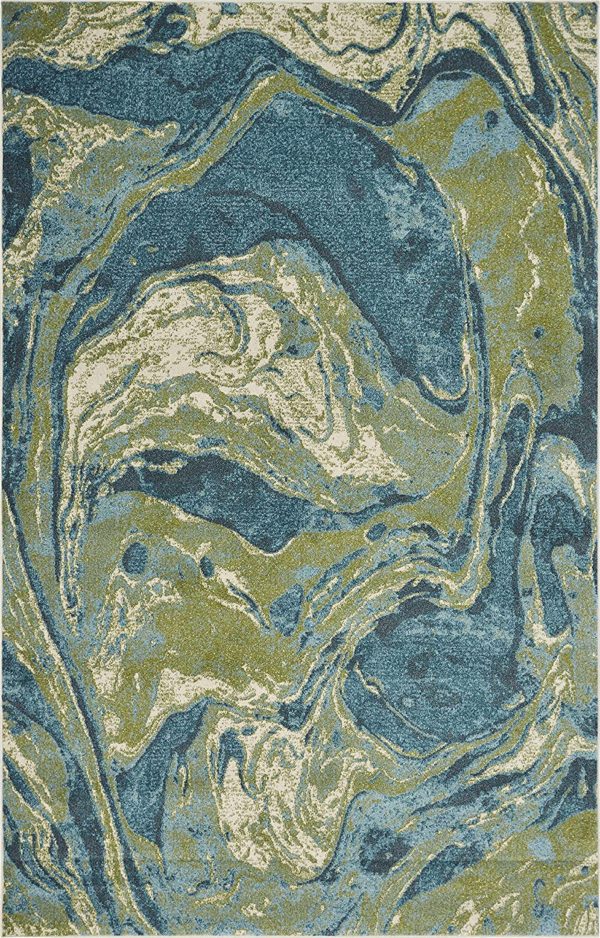 3' x 5' Teal Abstract Waves Area Rug