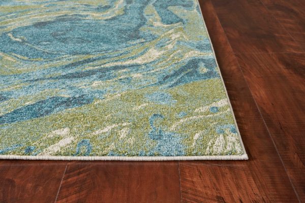3' x 5' Teal Abstract Waves Area Rug - Image 2