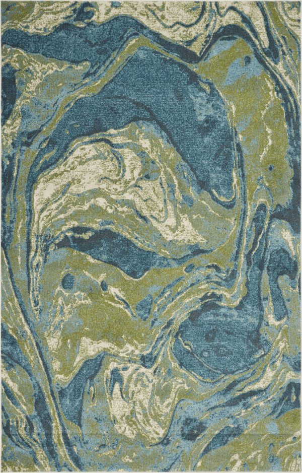 7'x10' Teal Blue Machine Woven Marble Indoor Area Rug - Image 2