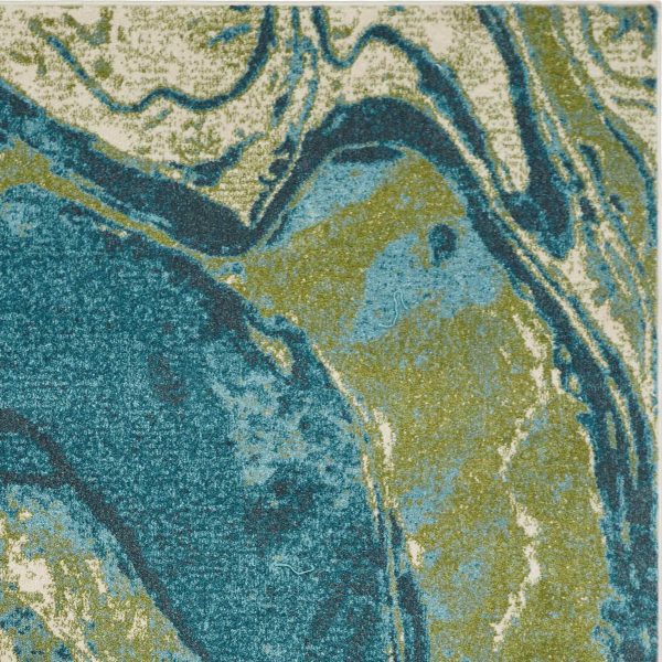 7'x10' Teal Blue Machine Woven Marble Indoor Area Rug - Image 4