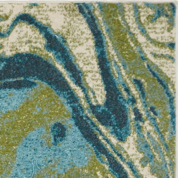 7'x10' Teal Blue Machine Woven Marble Indoor Area Rug - Image 5