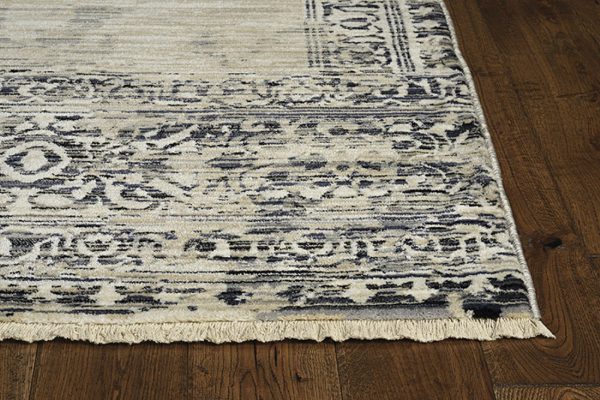 4'x6' Sand Charcoal Machine Woven Distressed Vintage Traditional Indoor Area Rug - Image 2