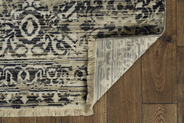 4'x6' Sand Charcoal Machine Woven Distressed Vintage Traditional Indoor Area Rug - Image 3