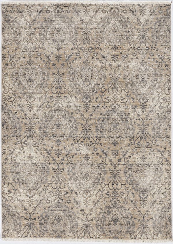 4'x6' Sand Grey Machine Woven Distressed Vintage Traditional Indoor Area Rug - Image 2