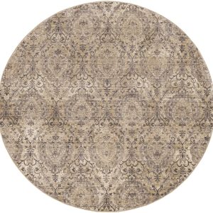7' Sand Grey Machine Woven Distressed Traditional Round Area Rug