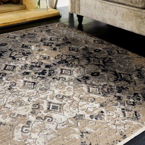 5'x8' Ivory Beige Machine Woven Distressed Traditional Indoor Area Rug