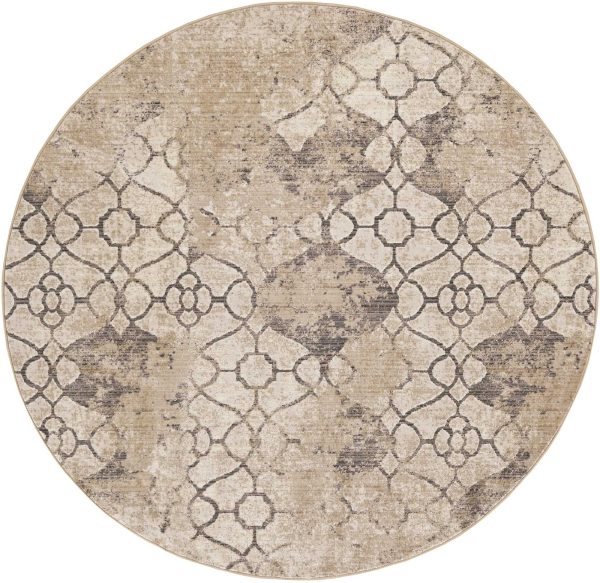 5'x8' Ivory Machine Woven Distressed Ogee Indoor Area Rug - Image 2