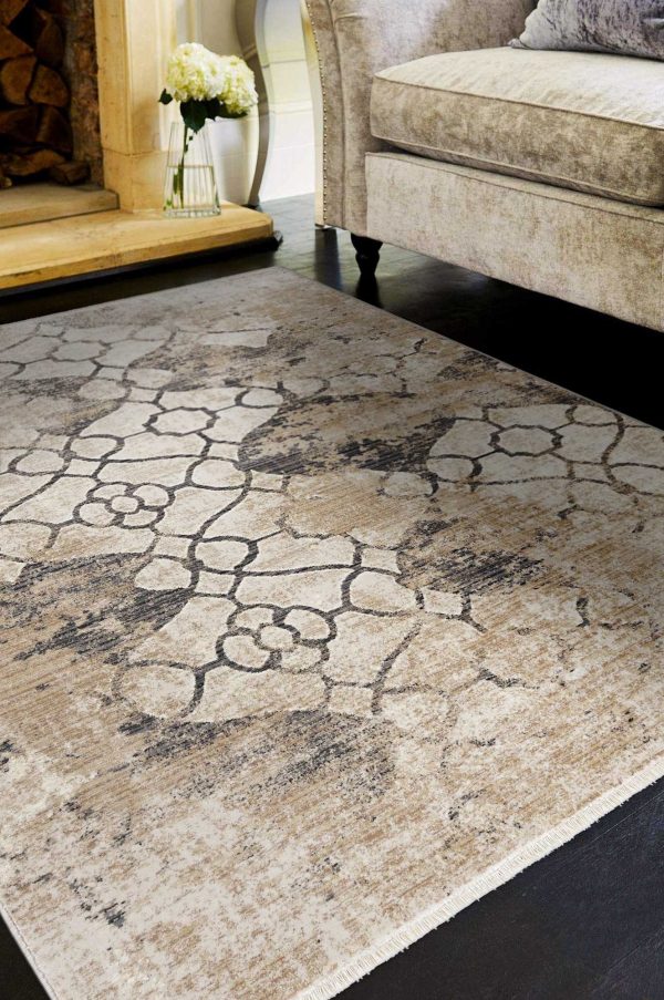 7' Round Ivory Vintage Trellis Indoor Rug