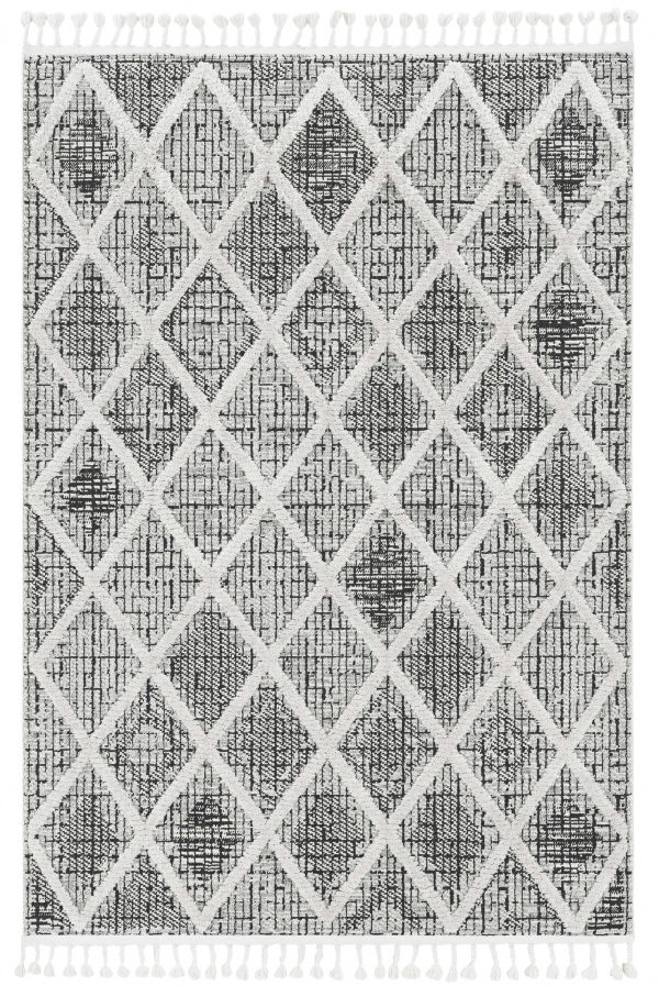 8' Charcoal Machine Woven Diamond Pattern Indoor Runner Rug - Image 4