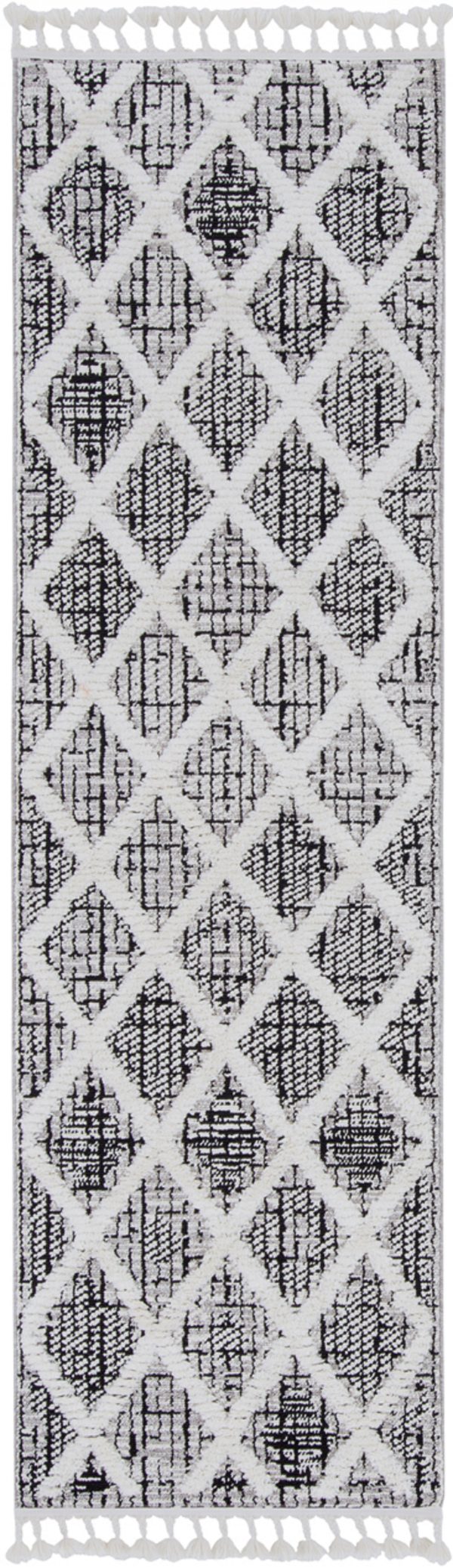 5' x 8' Charcoal Geometric Diamond Indoor Area Rug with Fringe - Image 3