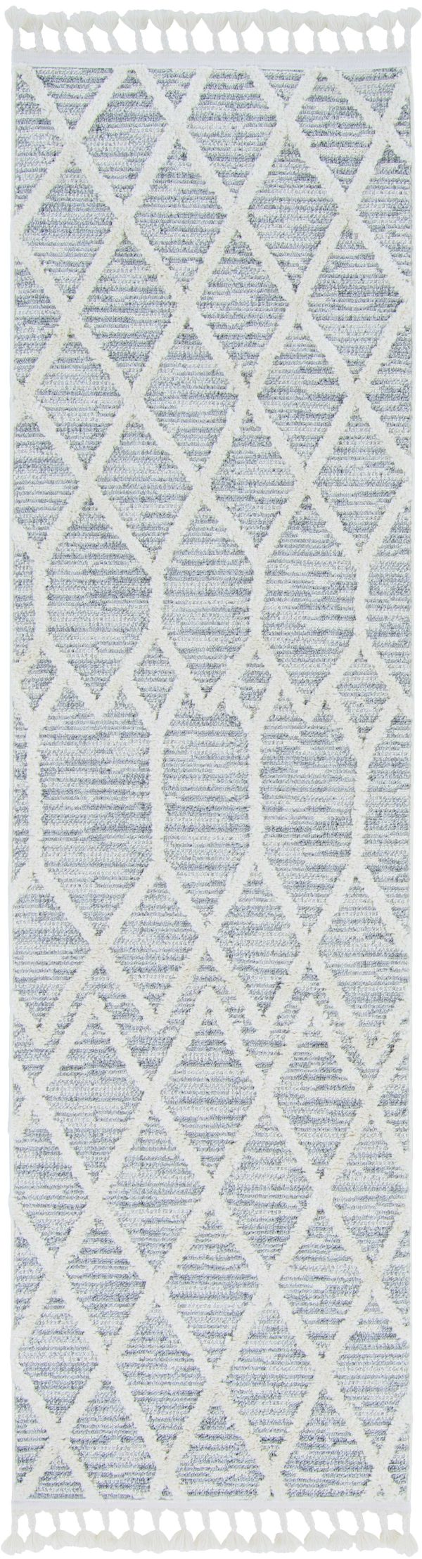 8' Ivory Grey Machine Woven Abstract With Fringe Indoor Runner Rug - Image 2
