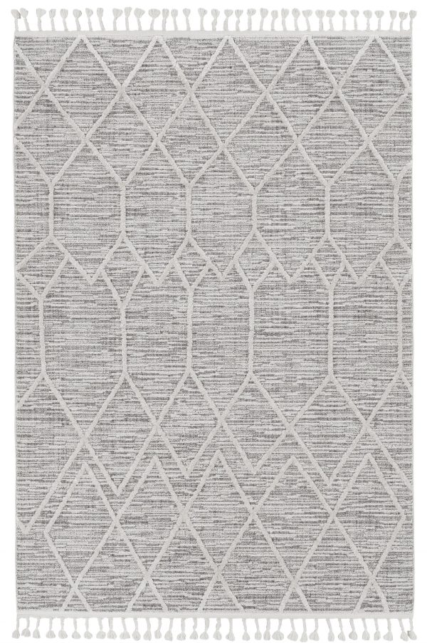 3' x 5' Ivory Grey Diamonds Area Rug with Fringe - Image 4