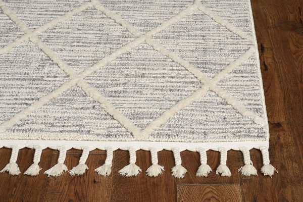 5'x8' Ivory Grey Machine Woven Abstract With Fringe Indoor Area Rug - Image 3