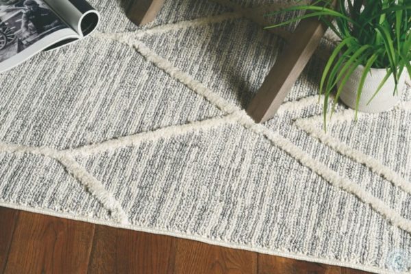 5'x8' Ivory Grey Machine Woven Abstract With Fringe Indoor Area Rug - Image 4