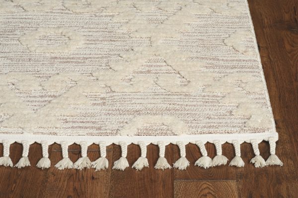 3' x 5' Ivory Beige Diamonds Area Rug with Fringe - Image 3