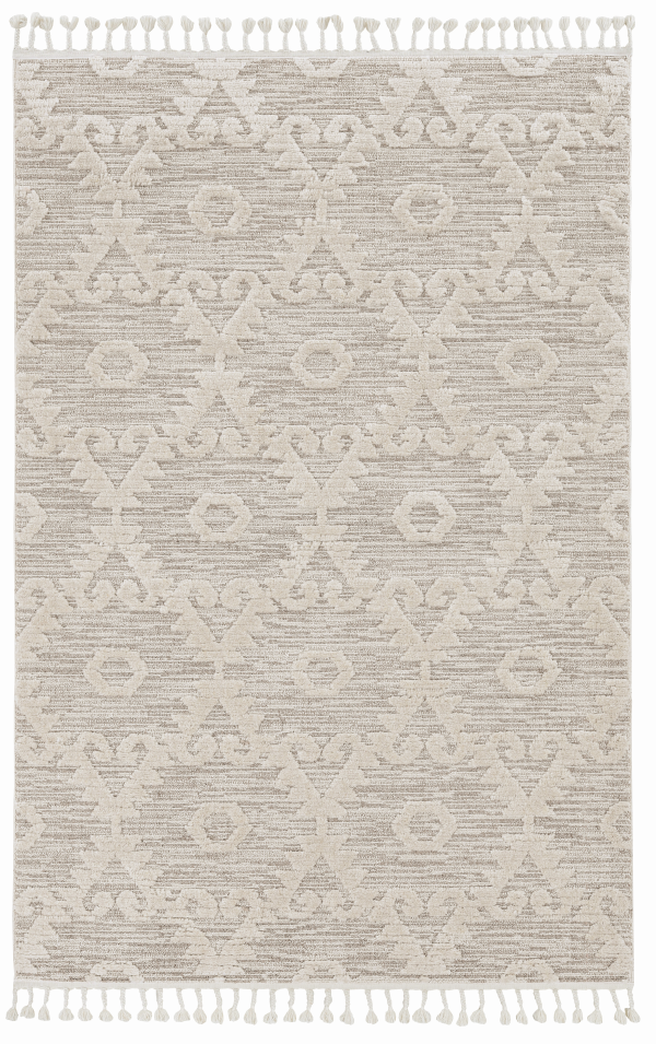3' x 5' Ivory Beige Diamonds Area Rug with Fringe - Image 4