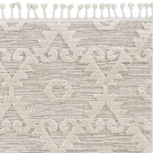 5' x 8' Ivory or Beige Geometric Diamond Indoor Area Rug with Fringe