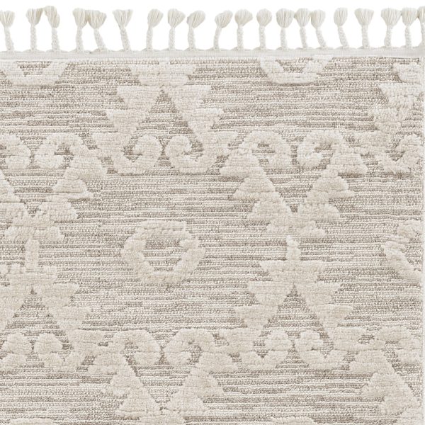 5' x 8' Ivory or Beige Geometric Diamond Indoor Area Rug with Fringe