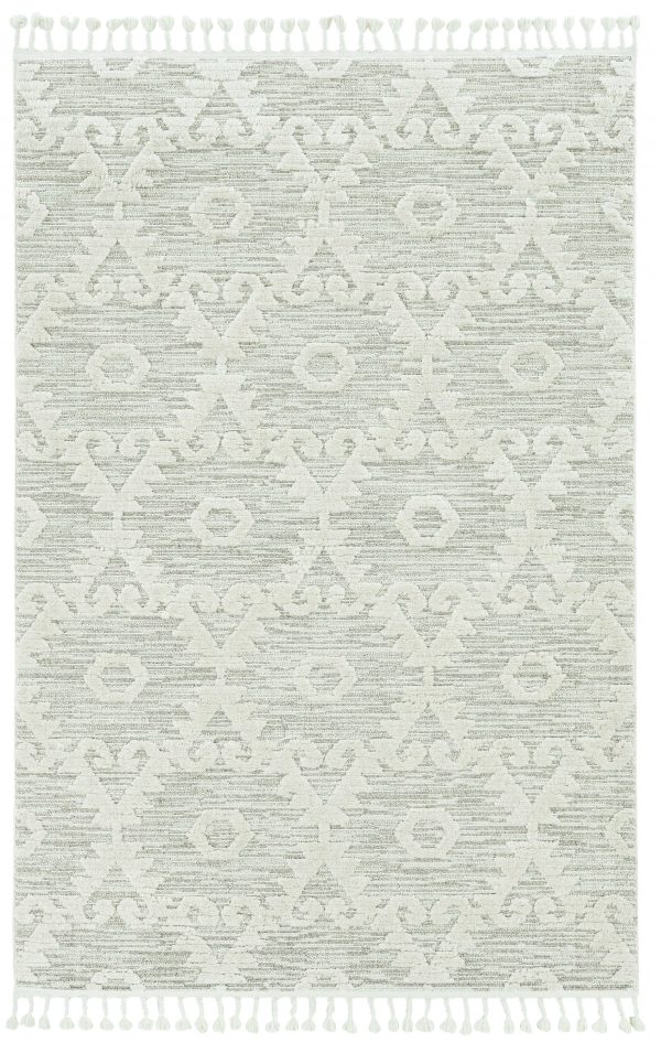 5' x 8' Ivory or Beige Geometric Diamond Indoor Area Rug with Fringe - Image 2