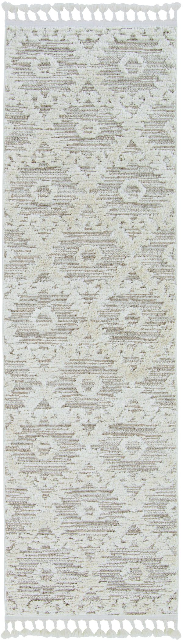 5' x 8' Ivory or Beige Geometric Diamond Indoor Area Rug with Fringe - Image 4