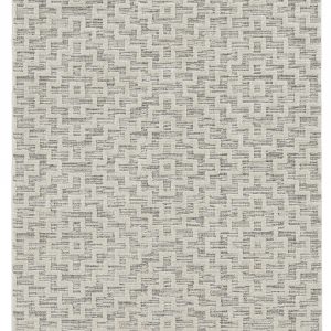 8' Ivory Grey Machine Woven Geometric With Fringe Indoor Runner Rug