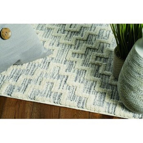8' Ivory Grey Machine Woven Geometric With Fringe Indoor Runner Rug - Image 2
