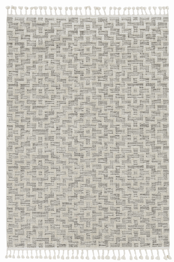 3' x 5' Ivory Grey Zigzag Diamonds Area Rug with Fringe - Image 4