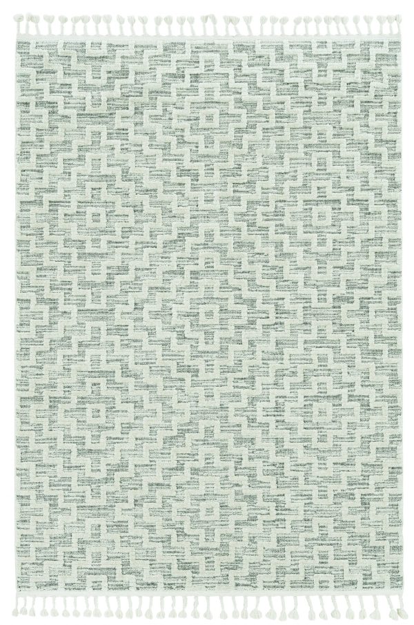 5'x8' Ivory Grey Machine Woven Geometric With Fringe Indoor Area Rug - Image 2