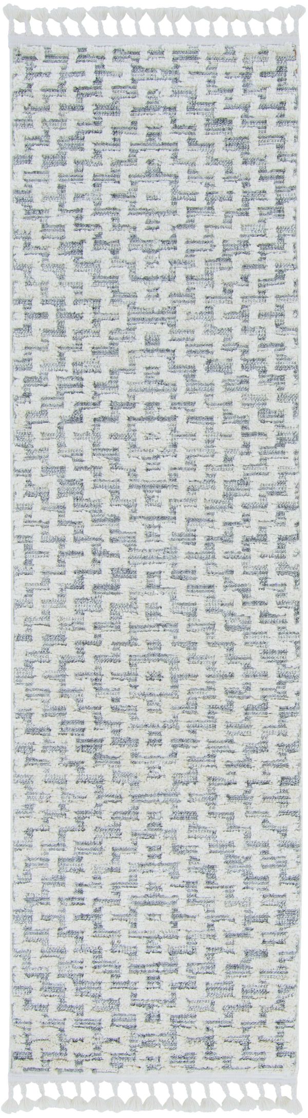 5'x8' Ivory Grey Machine Woven Geometric With Fringe Indoor Area Rug - Image 4