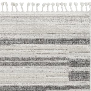 5' x 8' Ivory or Grey Abstract Brushstrokes Indoor Area Rug with Fringe