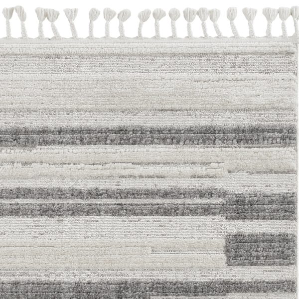 5' x 8' Ivory or Grey Abstract Brushstrokes Indoor Area Rug with Fringe