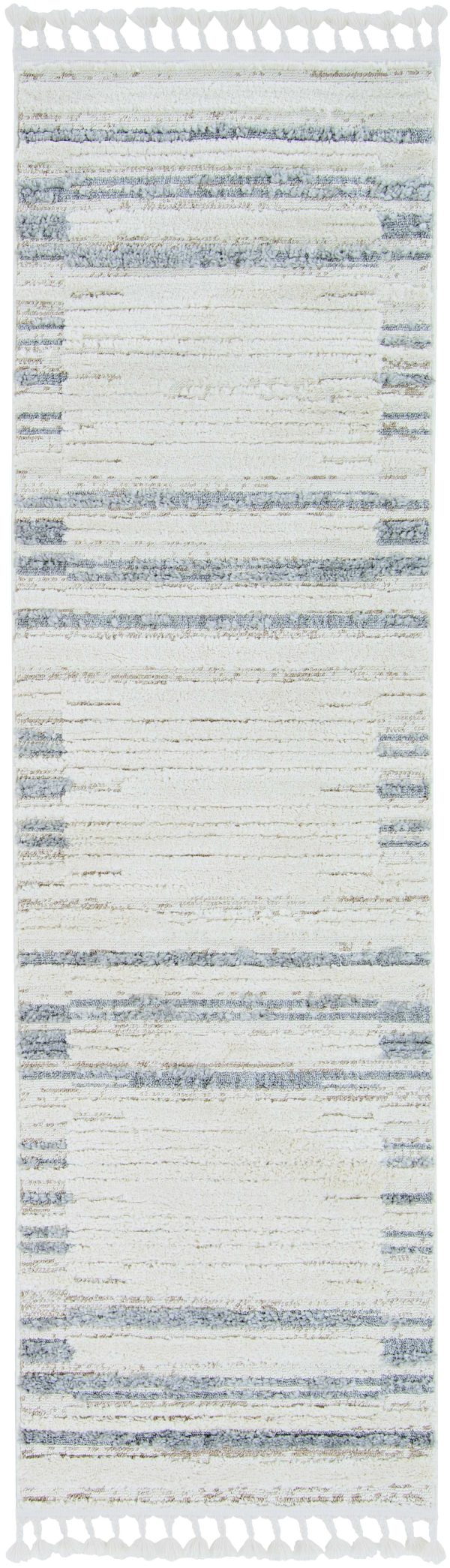 5' x 8' Ivory or Grey Abstract Brushstrokes Indoor Area Rug with Fringe - Image 3