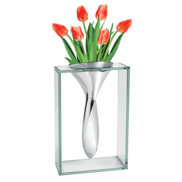 14 Mouth Blown Crystal Non Tarnish Aluminum and Glass Vase - Image 3