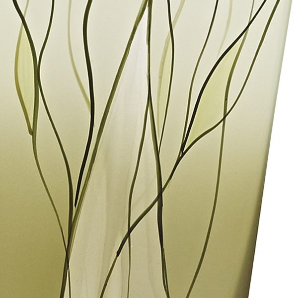 8 Mouth Blown European Made Green Glass Hand Decorated Squarish Vase - Image 5