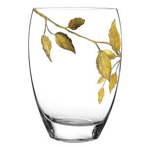 12 Mouth Blown Hand Decorated with Gold Leaves Vase