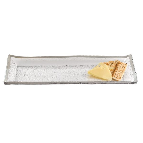 18 Mouth Blown Rectangular Edge Silver Serving Platter or Tray - Image 2