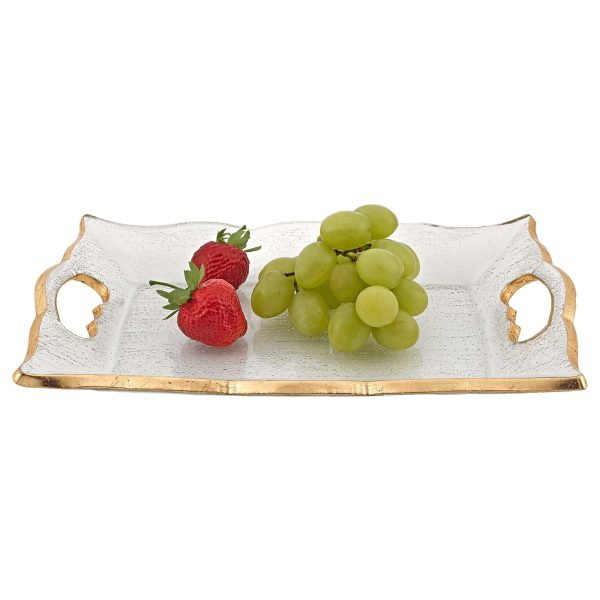 7 x 11 Hand Decorated Scalloped Edge Gold Leaf Vanity or Snack Tray With Cut Out Handles - Image 2