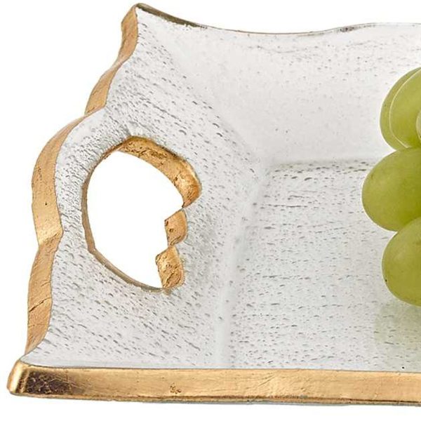 7 x 11 Hand Decorated Scalloped Edge Gold Leaf Vanity or Snack Tray With Cut Out Handles - Image 3