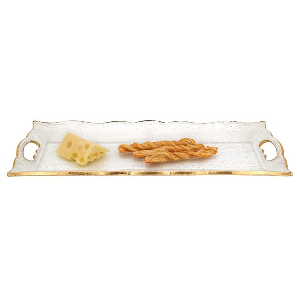 7 x 20 Hand Decorated Scalloped Edge Gold Leaf Tray With Cut Out Handles - Image 2