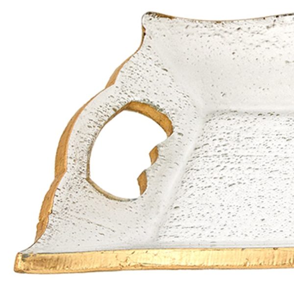 7 x 20 Hand Decorated Scalloped Edge Gold Leaf Tray With Cut Out Handles - Image 3