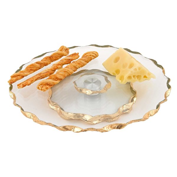 13 Hand Decorated Chiseled Edge Gold Leaf Turning Platter - Image 2