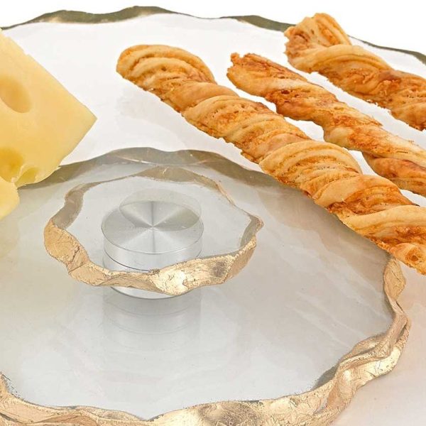 13 Hand Decorated Chiseled Edge Gold Leaf Turning Platter - Image 3