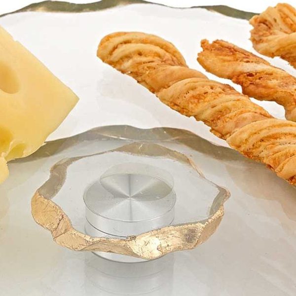 13 Hand Decorated Chiseled Edge Gold Leaf Turning Platter - Image 4