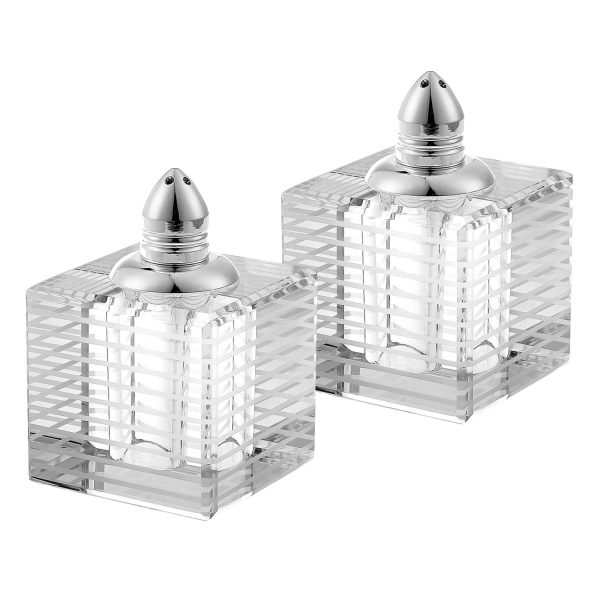 Hand Made Crystal Silver Pair of Salt and Pepper Shakers - Image 3