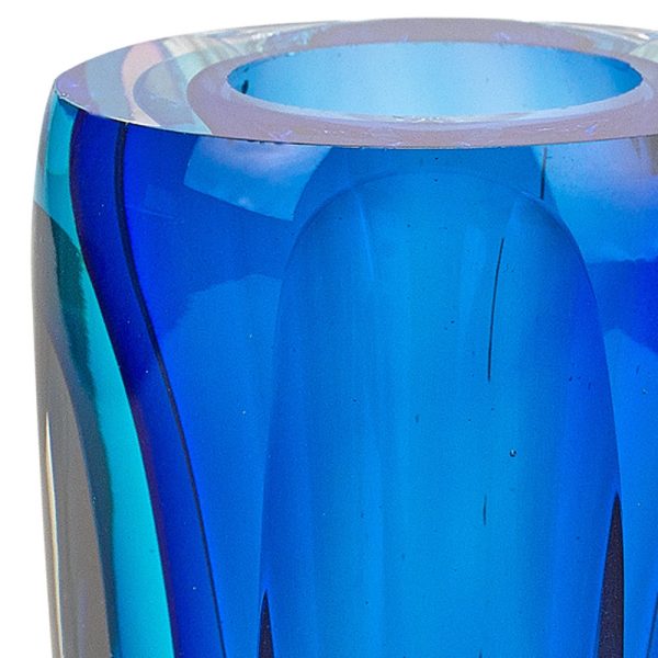6 Mouth Blown Blue Art Glass Vase - Image 5