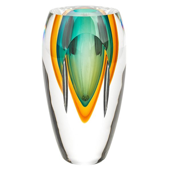 6 Mouth Blown Amber and Green Art Glass  Vase - Image 3