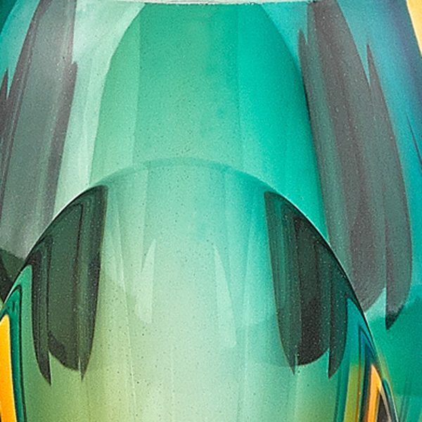 6 Mouth Blown Amber and Green Art Glass  Vase - Image 5