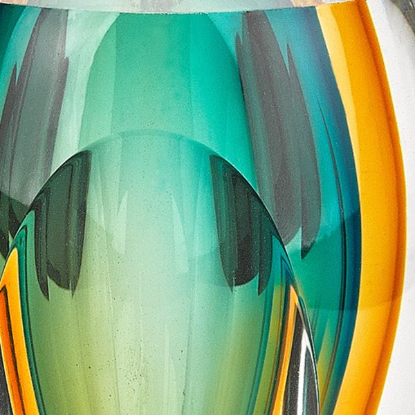 95 Mouth Blown Amber and Green Art Glass Vase - Image 4