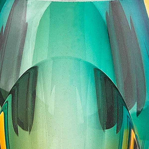95 Mouth Blown Amber and Green Art Glass Vase - Image 5